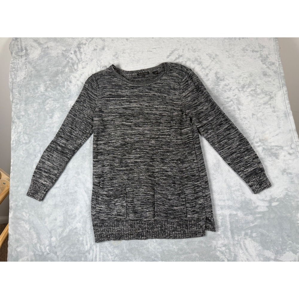 Jeanne Pierre Womens Black White Space Dye Cotton Knit Tunic Sweater Pockets M